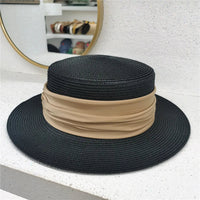 Beige bohemian summer straw boater