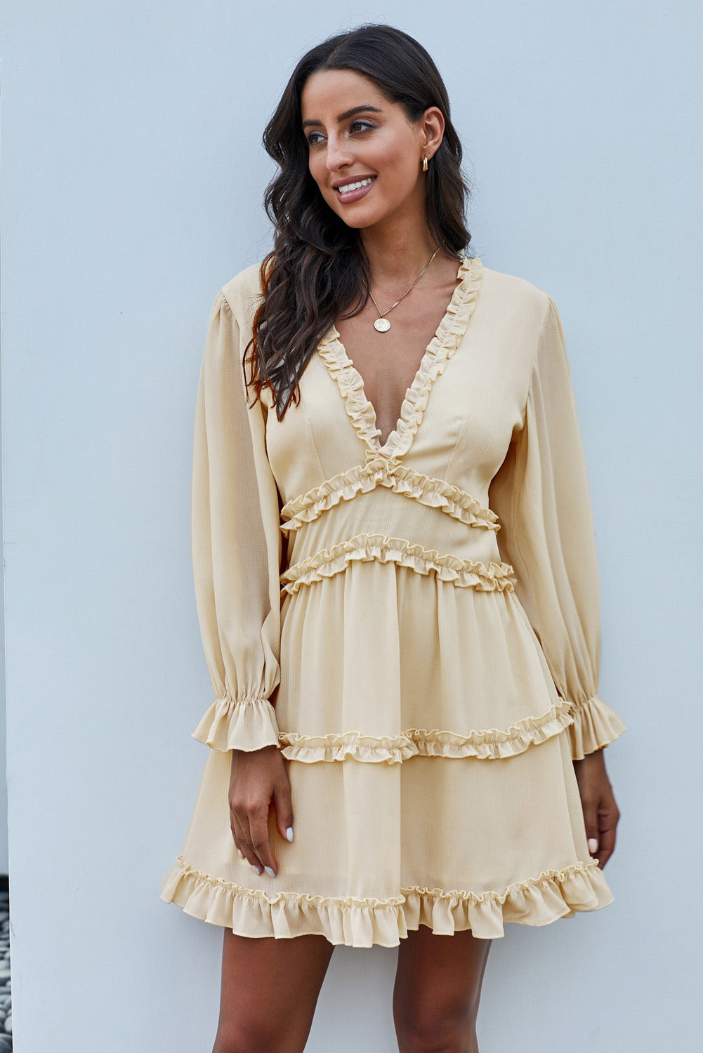 Beige Boho Mini Dress