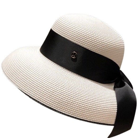 Beige wide-brim bohemian straw hat