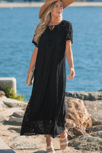 Black boho lace long dress