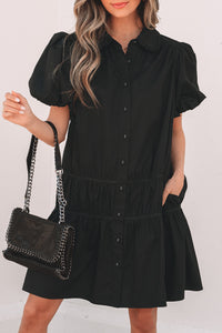 Black Puff Sleeve Mini Dress