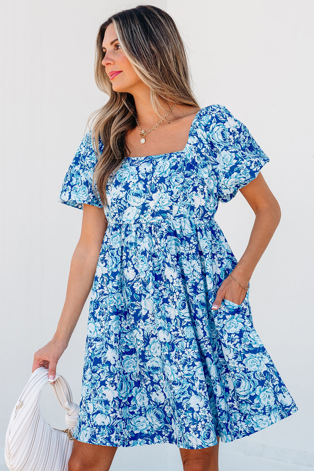Blue Bohemian Lace Trim Dress