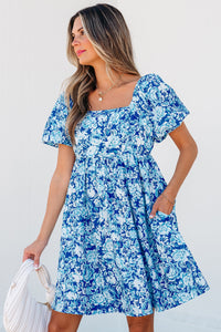 Blue Bohemian Lace Trim Dress