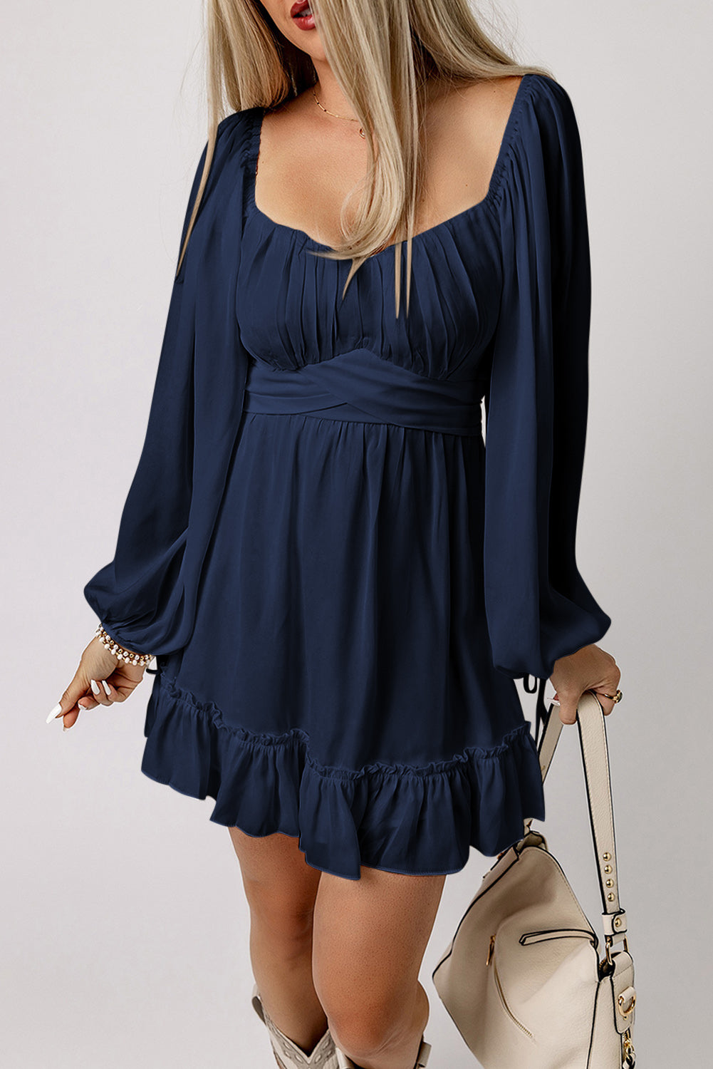 Blue Bohemian Ruffle Hem Dress