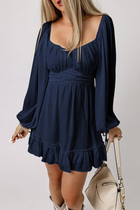 Blue Bohemian Ruffle Hem Dress