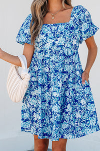 Blue Puff Sleeve Mini Dress