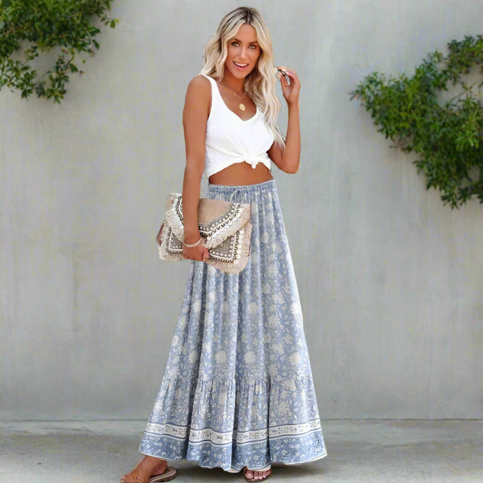 blue boho maxi skirt