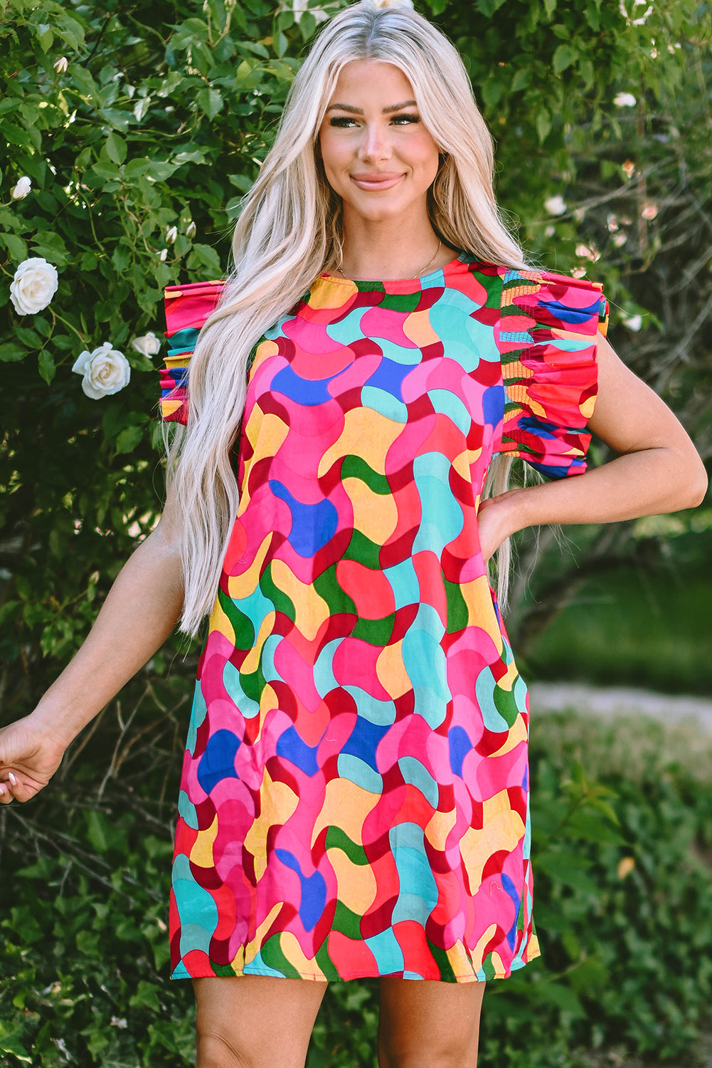 Bohemian abstract print tiered dress
