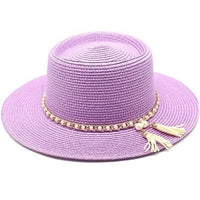 Bohemian beige flat-brim straw hat