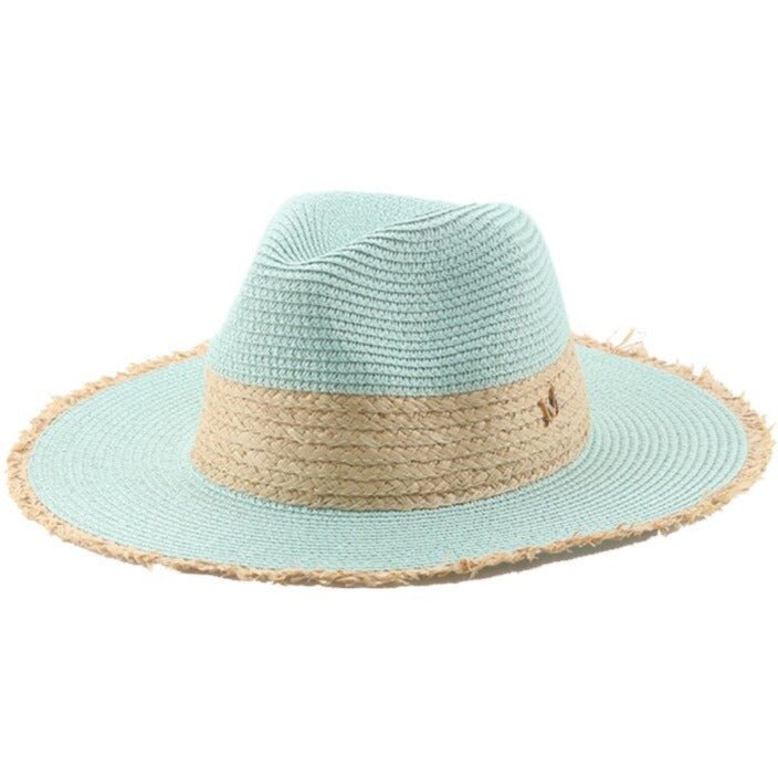 Bohemian beige raffia fedora sun hat