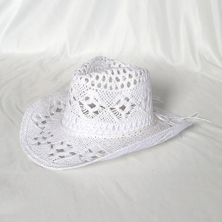 Bohemian beige wide-brim straw hat
