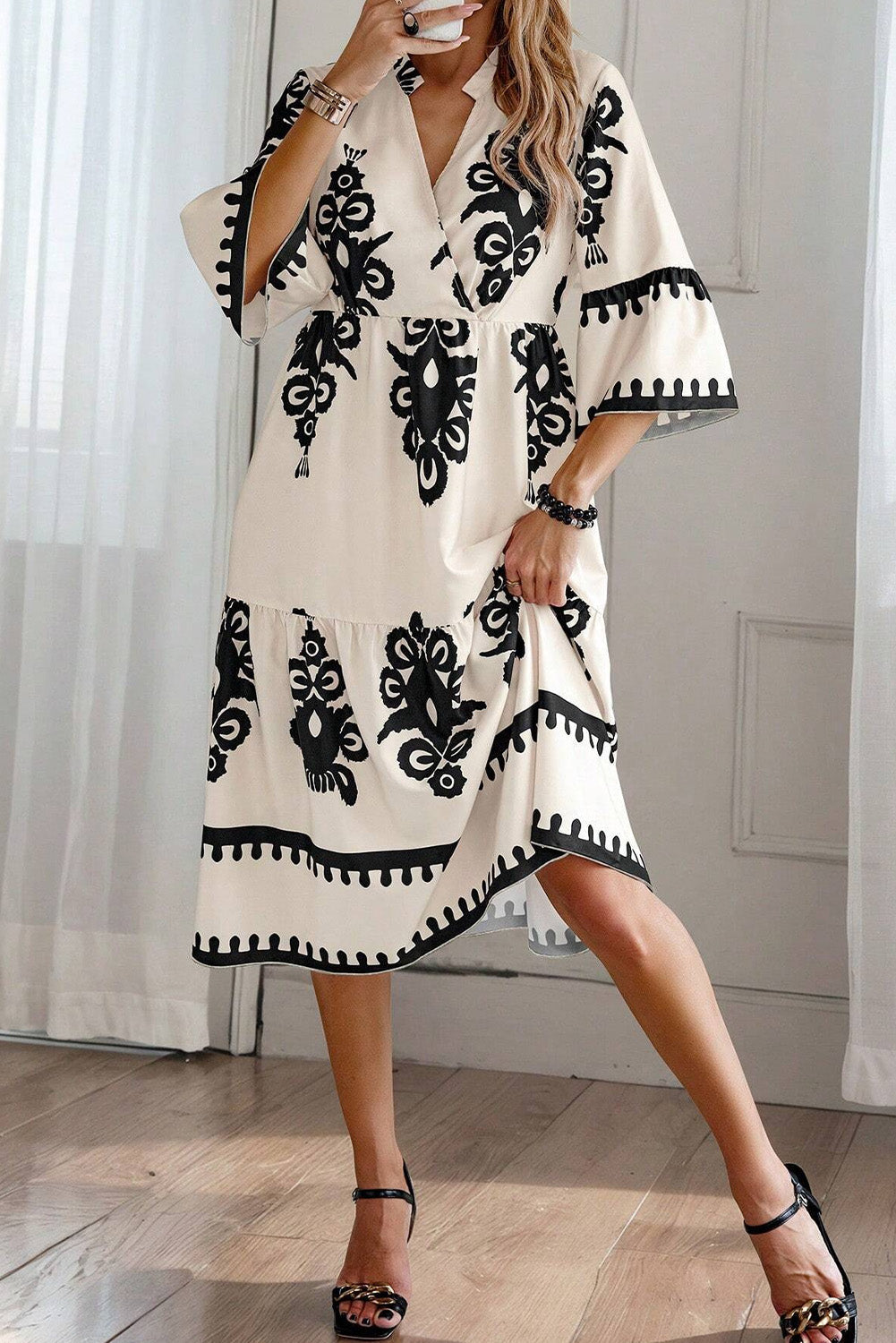Bohemian Belted Waist Midi Dress