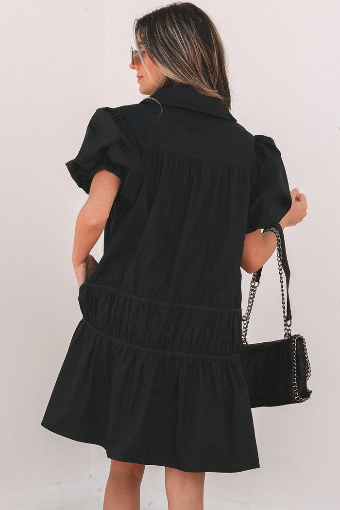 Bohemian Black Mini Dress Front