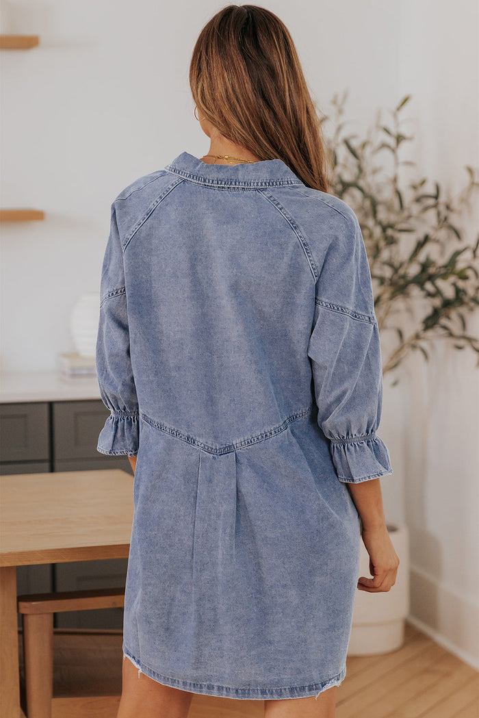 Bohemian Blue Denim Casual Dress