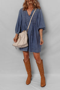Bohemian blue denim dress back