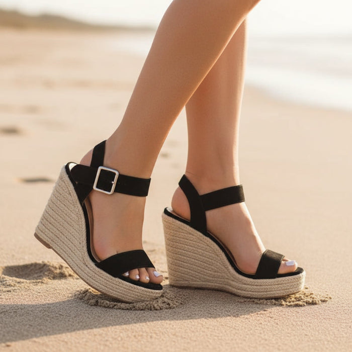 Bohemian braided cork wedge heels