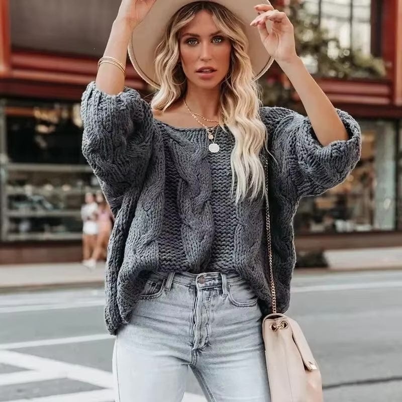 Bohemian cable sweater layered look