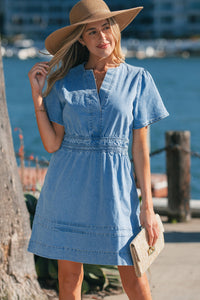 Bohemian Casual Blue Dress Back