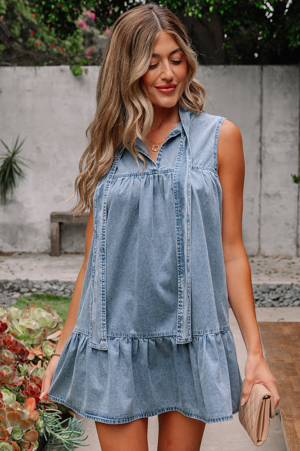 Bohemian Casual Chambray Shift Dress