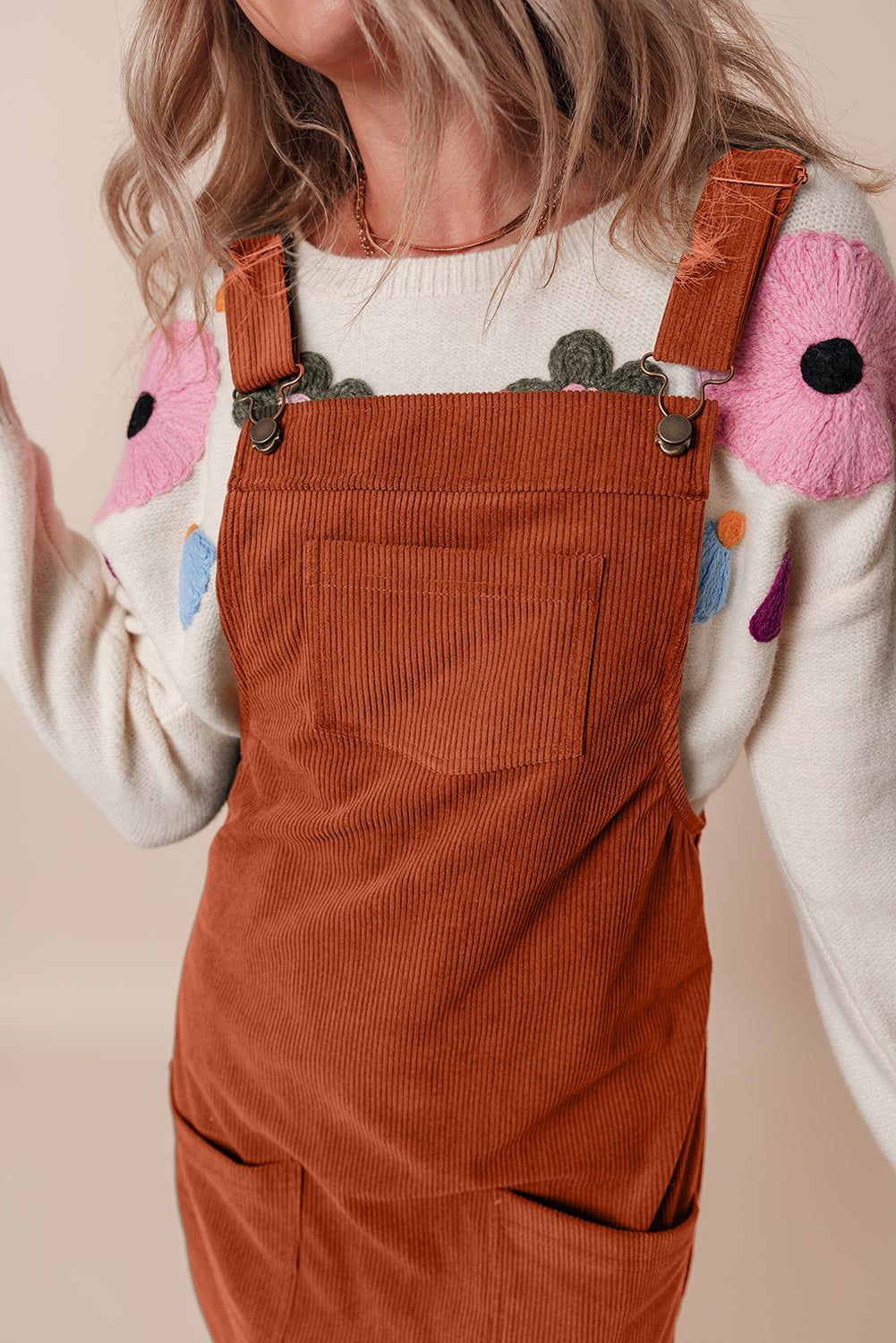 Bohemian Casual Corduroy Pinafore Outfit