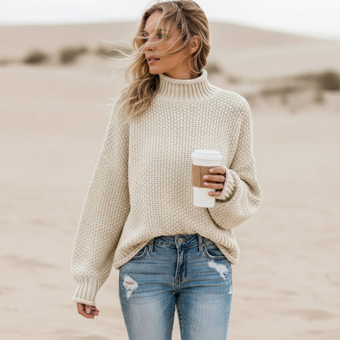 Bohemian chunky knit pullover beige