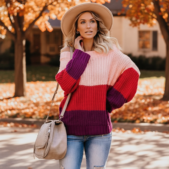 Bohemian chunky knit pullover beige
