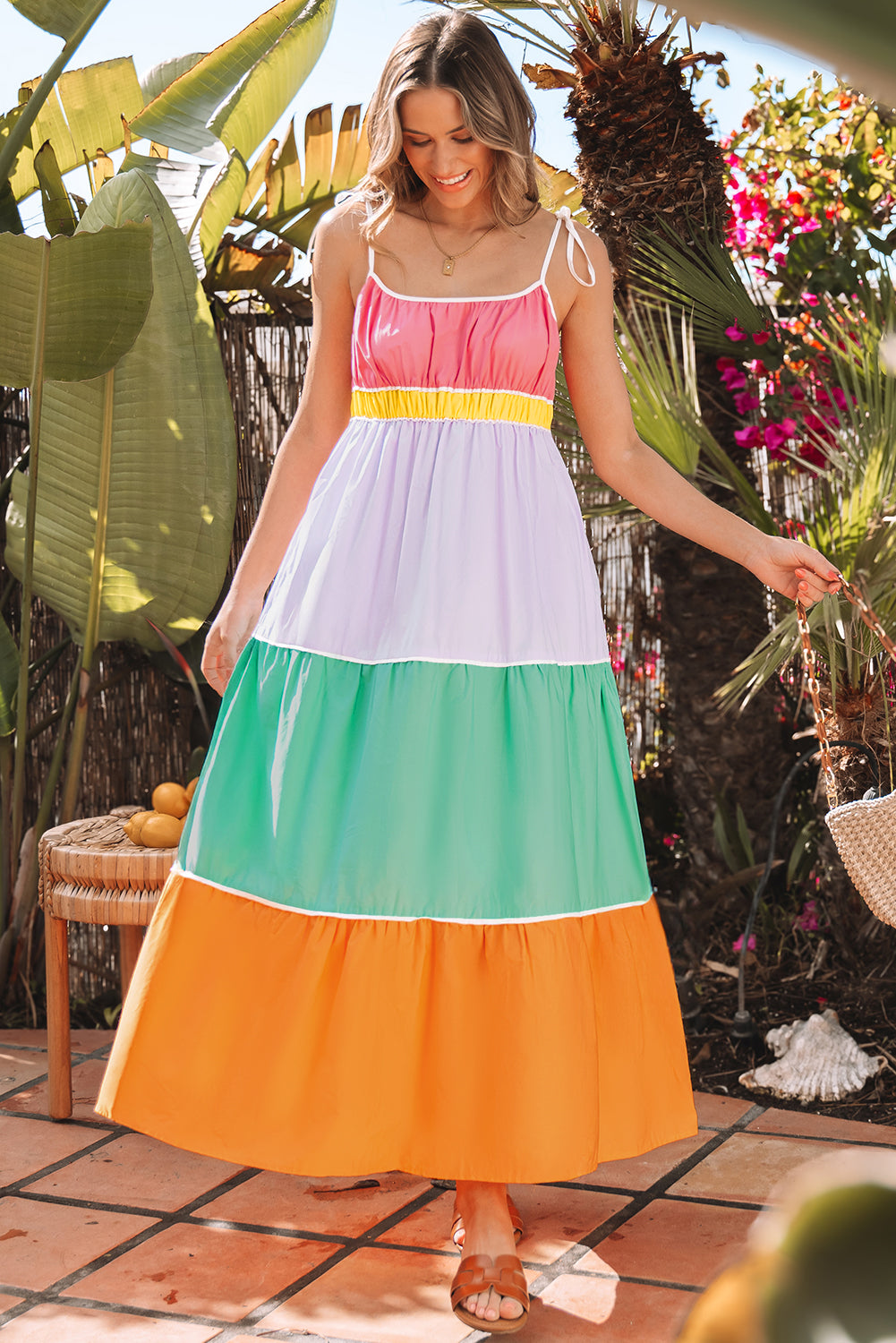 Bohemian colorblock dress back detail