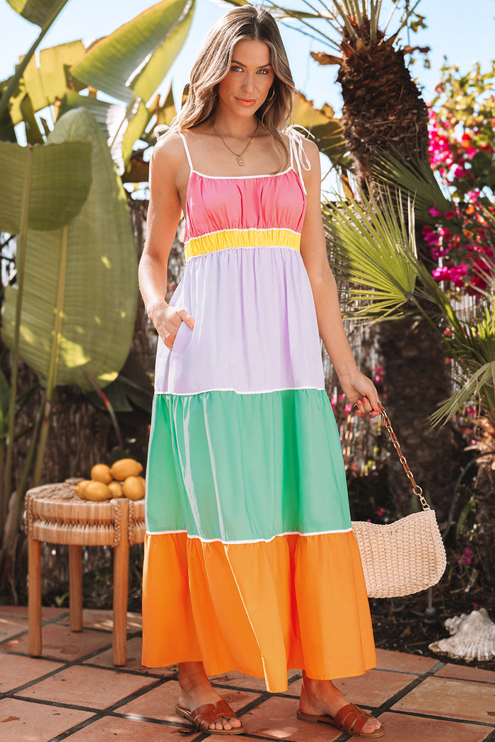 Bohemian colorblock long summer dress