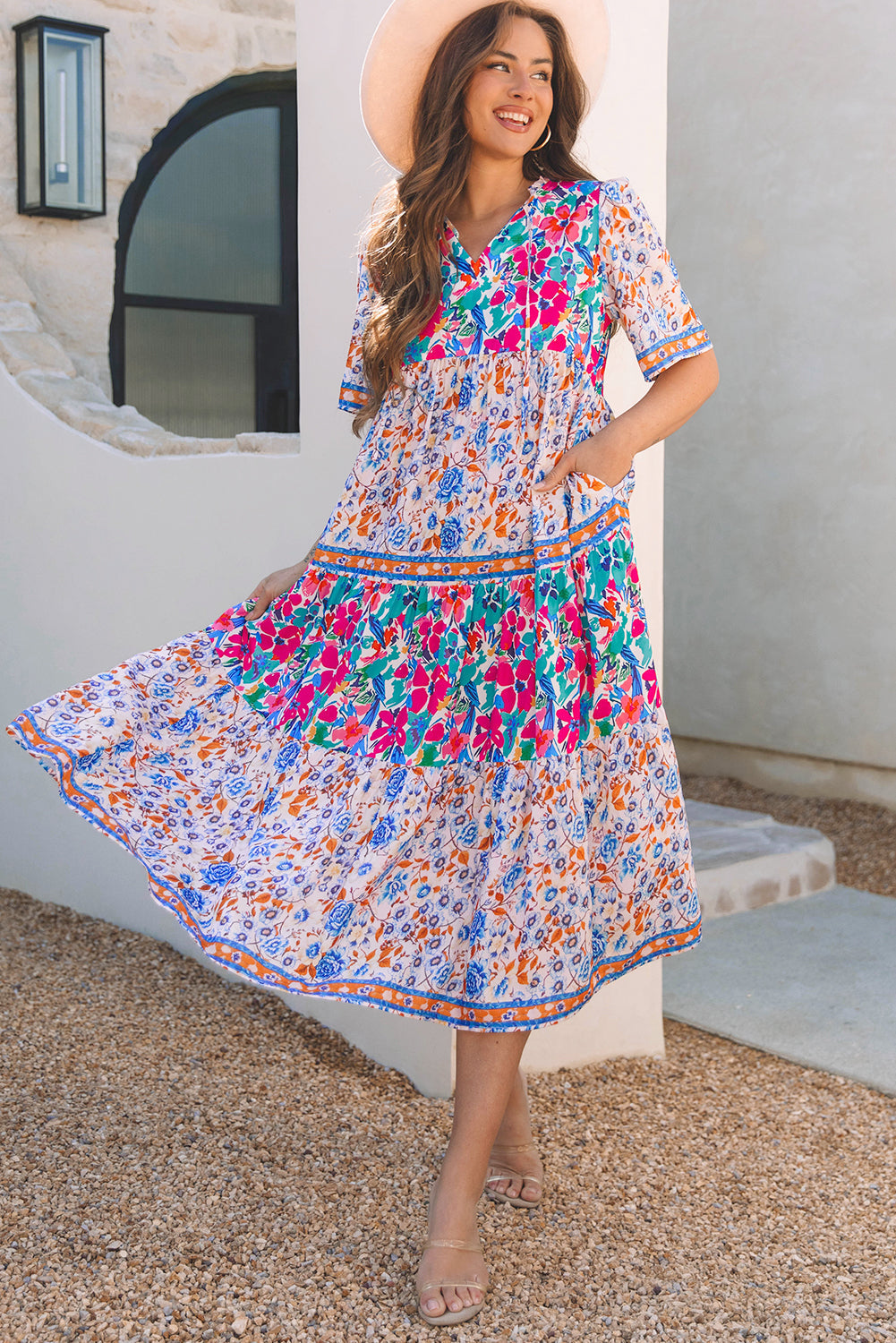 Bohemian colorful ruffle mini dress