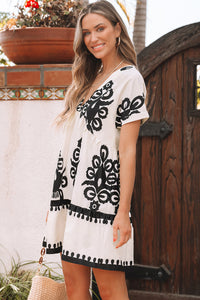 Bohemian Cotton Print Short Dress