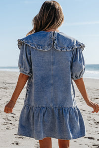 Bohemian denim ruffle dress front