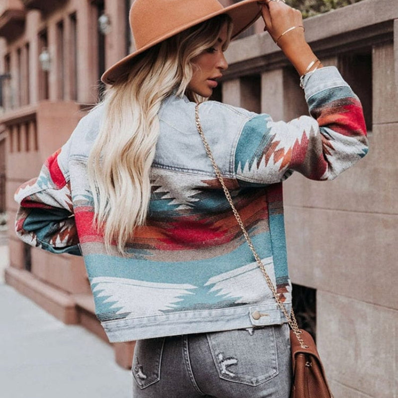 Bohemian distressed denim jacket women