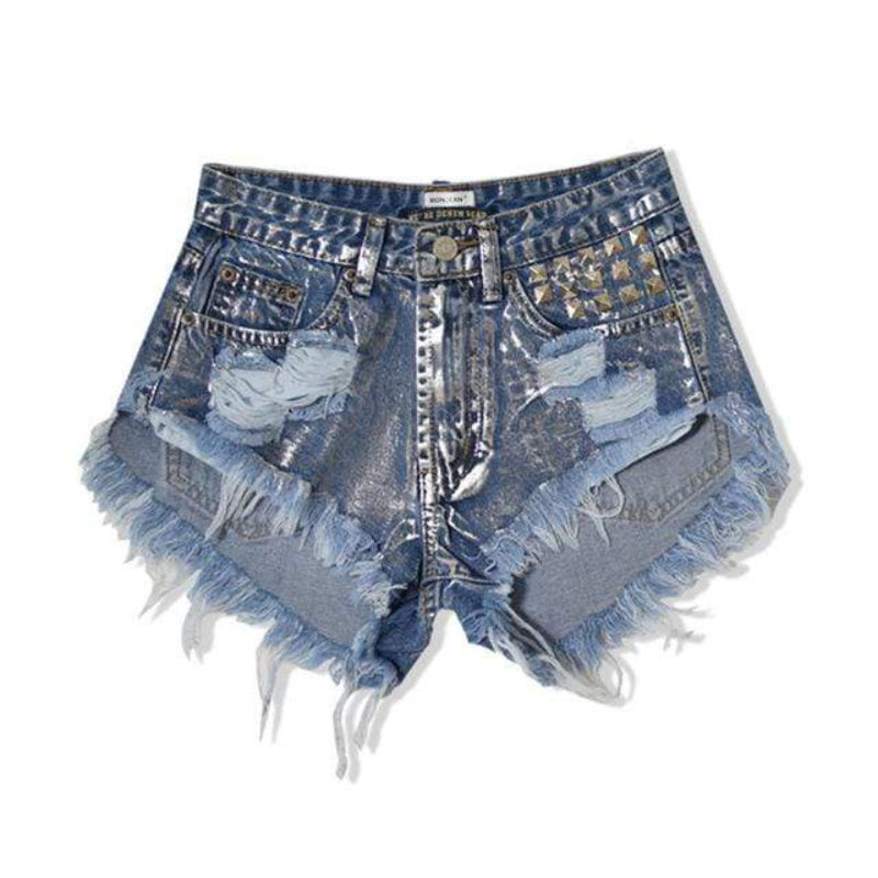 Bohemian distressed jean shorts blue