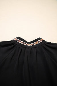 Bohemian Embroidered Black Short Dress