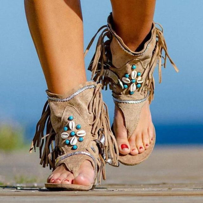 Bohemian flat beaded summer sandals