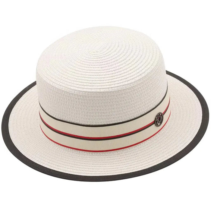Bohemian flat-brim natural straw boater