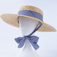 Bohemian flat-brim natural straw boater