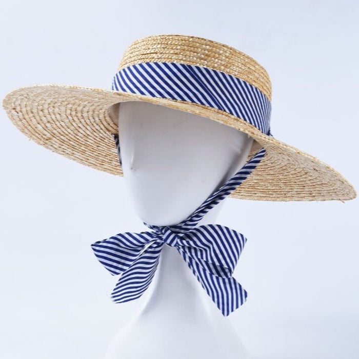 Bohemian flat-brim natural straw boater