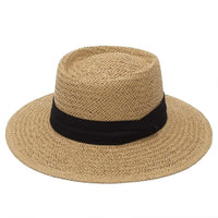 Bohemian flat-brim natural straw hat