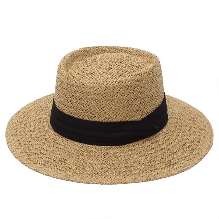 Bohemian flat-brim natural straw hat