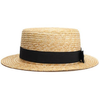 Bohemian flat-brim natural straw hat