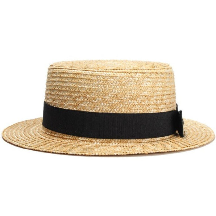 Bohemian flat-brim natural straw hat