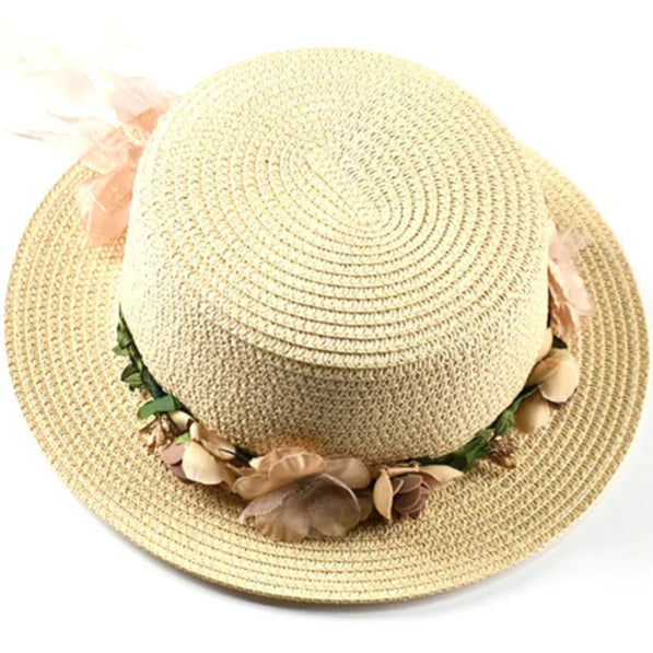 Bohemian flat-brim natural straw hat