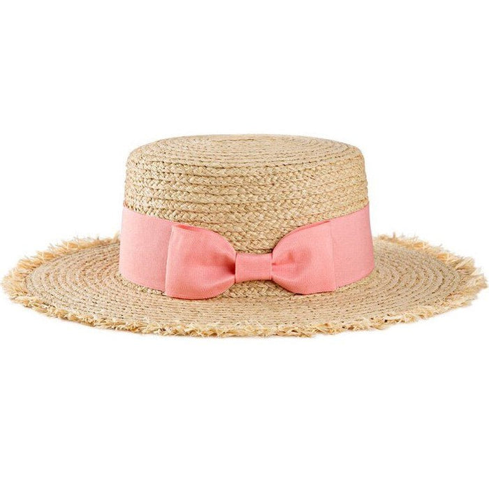 Bohemian flat-brim natural straw hat