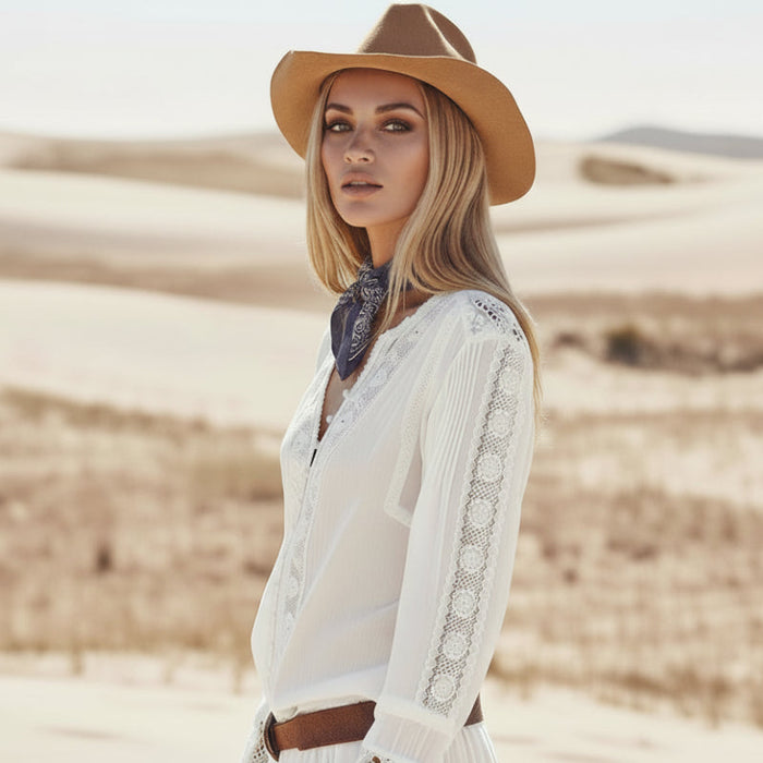 Bohemian floral embroidered cotton top