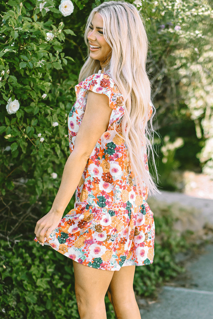Bohemian floral flutter sleeve dress