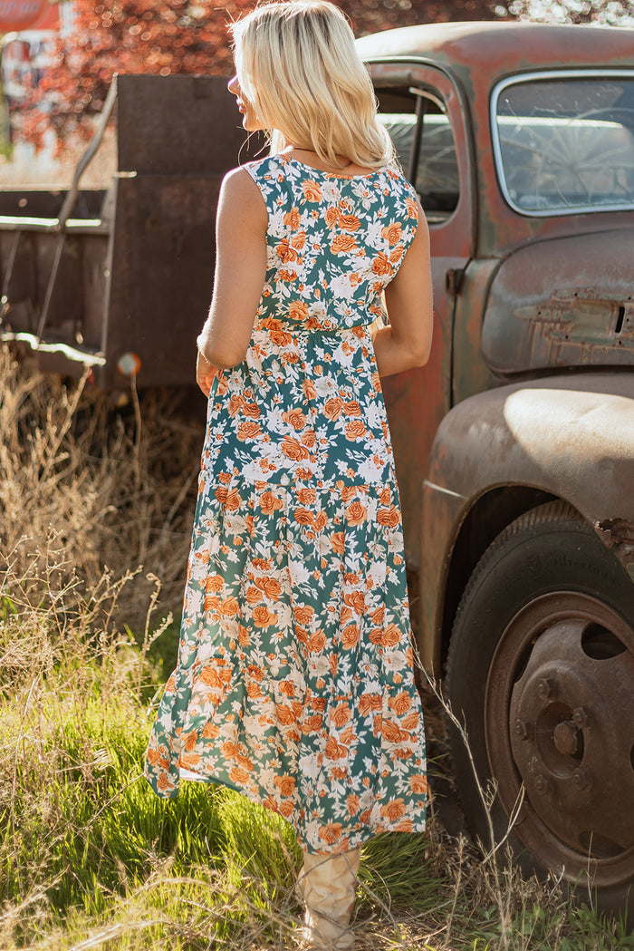 Bohemian floral maxi dress back