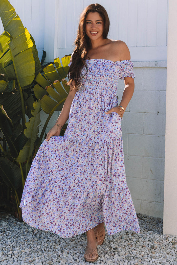 Bohemian floral maxi dress detail