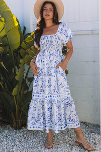 Bohemian floral maxi dress flowing