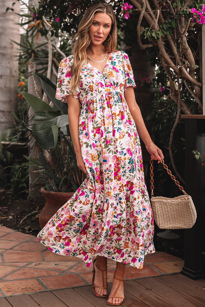 Bohemian floral maxi dress flowing